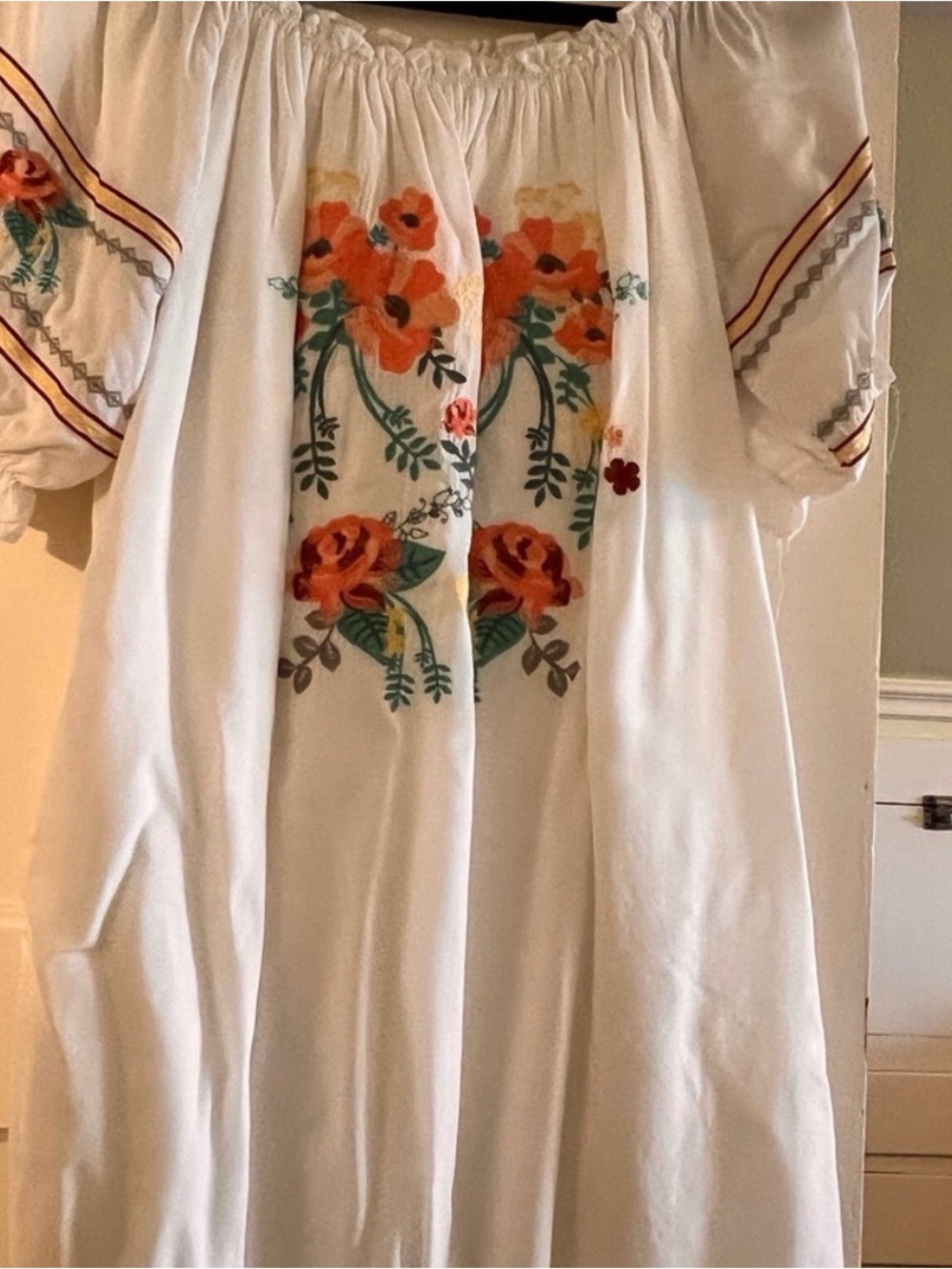 JODIFL White Midi Dress with Orange Floral Embroidery